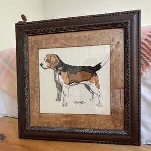 Vintage Handcrafed Beagle Full Body Counted Cross Stitch Framed